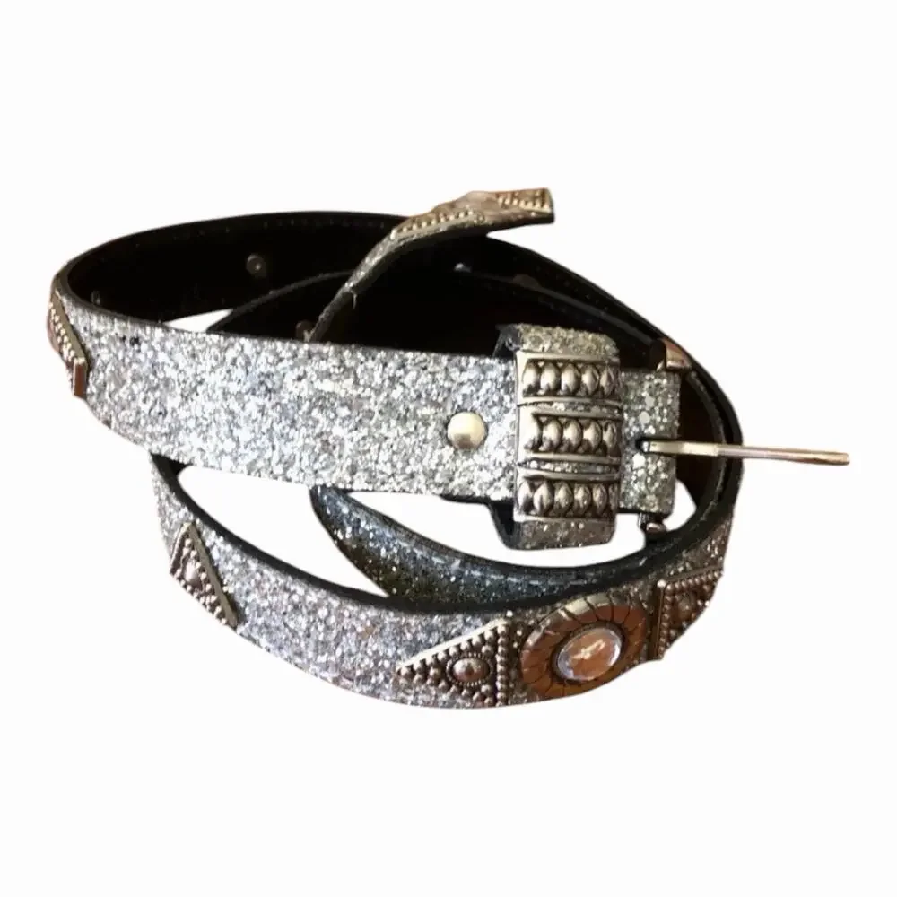 Western Boho Belt Bundle Leatherock Silver Glitter & Studded Concho Leather Belt